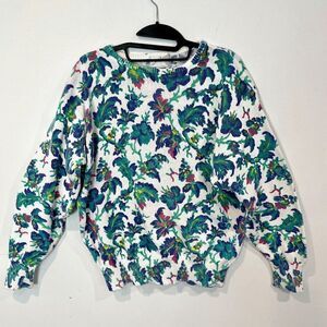 Clasile Vintage Knitted Sweater Floral Print Boat Neck White Size M